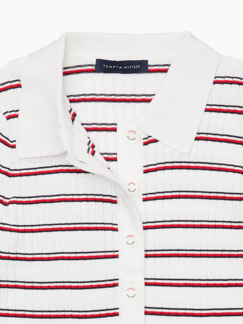 Női Tommy Hilfiger Stripe Knit Cardigan Polos Fehér Piros | HU 275BEX